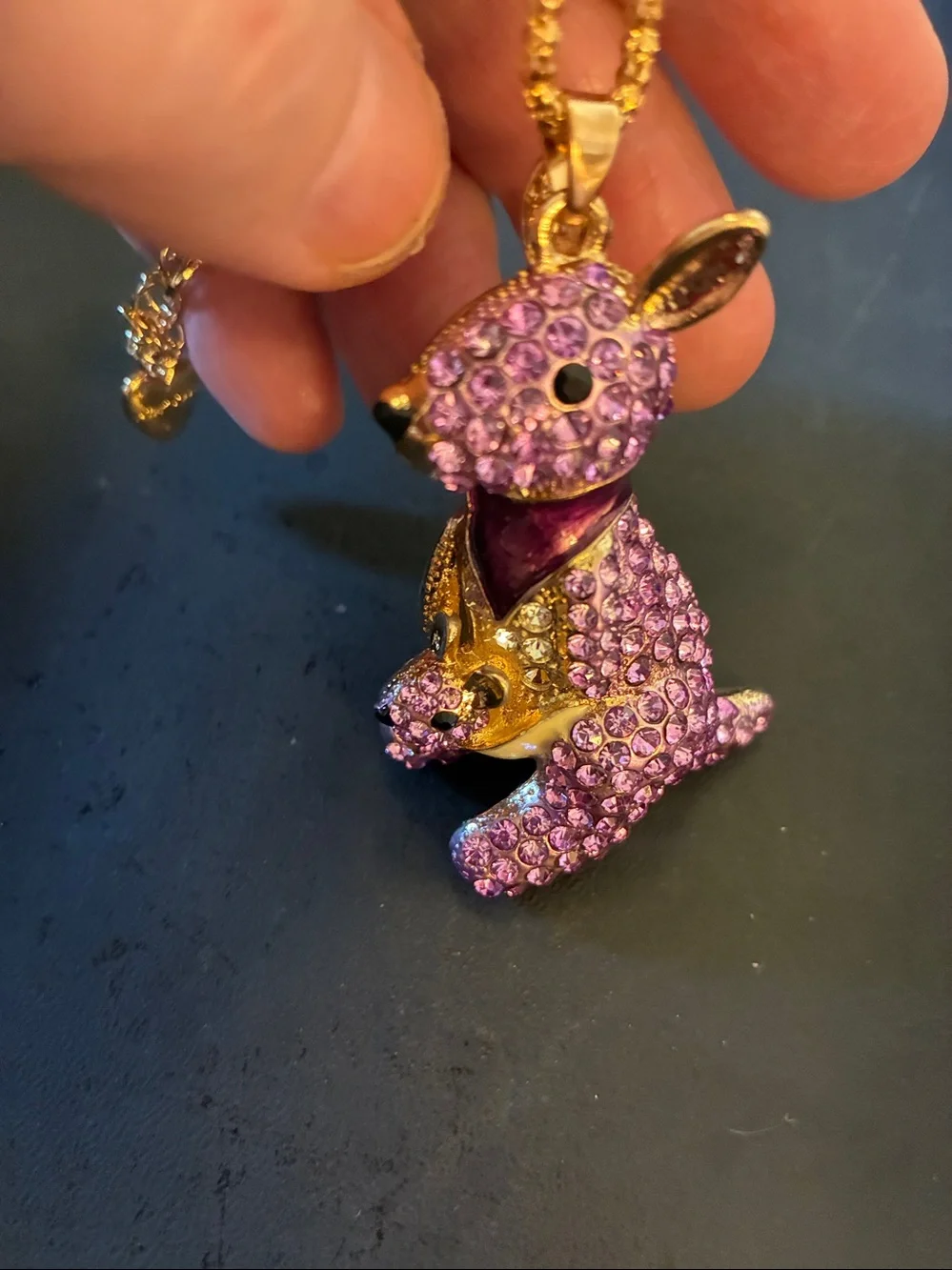 Purple Crystal kangaroo with baby in pouch Pendant Necklace